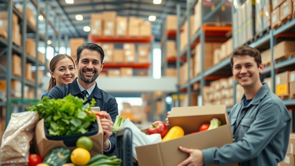 Wholesale food distributor team loading fresh produce for reliable delivery