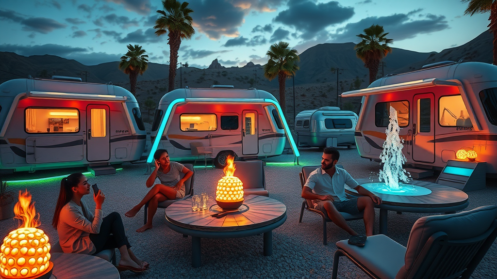 Luxurious futuristic glamping RV park with high-end amenities