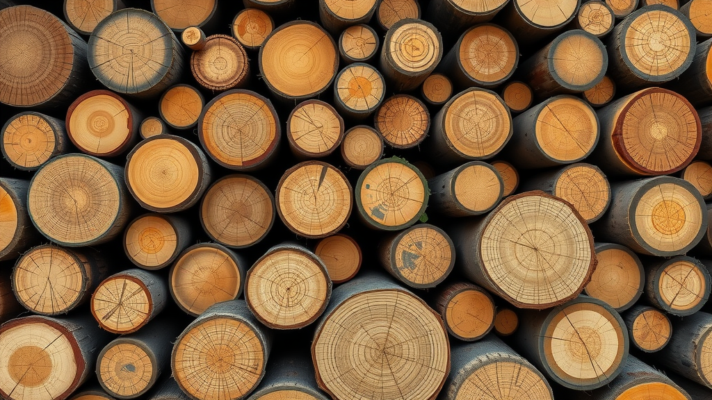 variety of log types including Douglas Fir and Pine, woodgrain closeup, types of log homes materials, highly detailed