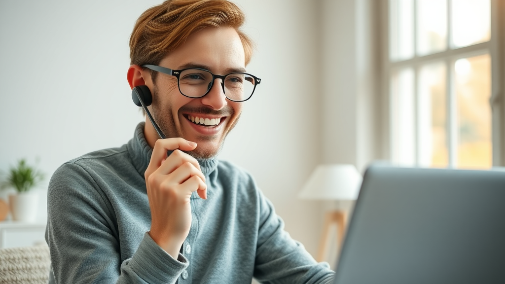 Optimistic customer receiving instant AI assistant support, enhancing customer experience in call center