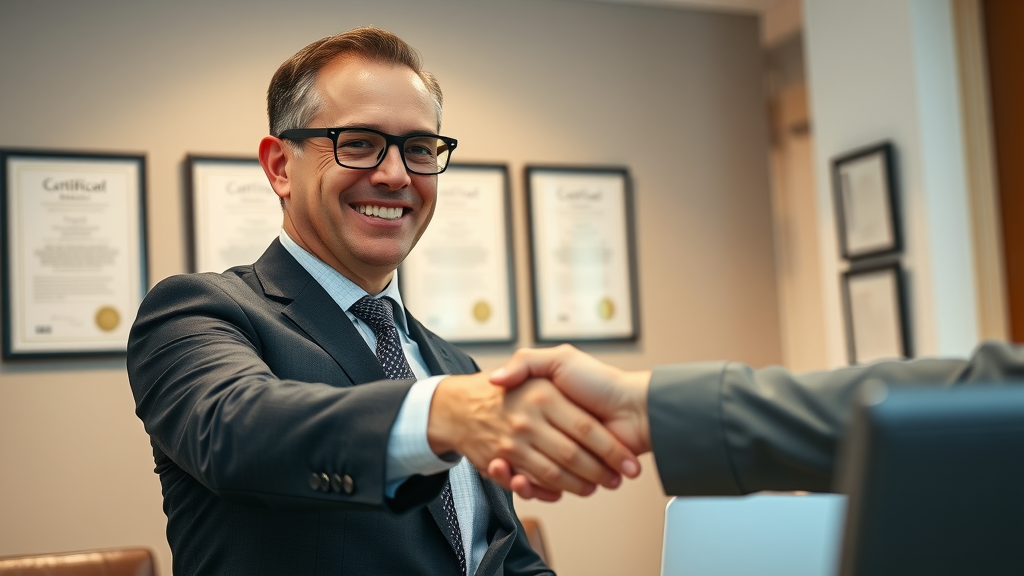 SEO techniques: businessperson shaking hands with blogger after guest post collaboration