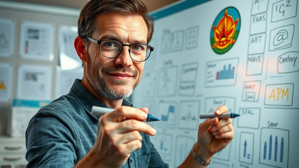 creative brand storyteller mapping a unique brand narrative on a digital whiteboard, central to business branding success