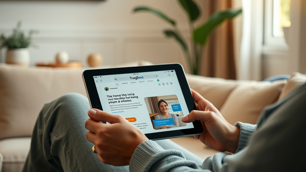 Website interface showing native ad blending with content and engaged user interacting naturally