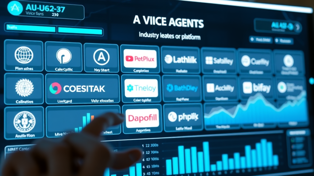 Digital dashboard listing top AI voice agent providers and platforms in 2024, focusing on ai voice agents for business industry trends