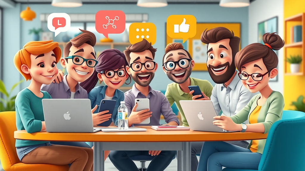 Energetic marketing team collaborating to increase local business visibility with social media in a creative coworking space.
