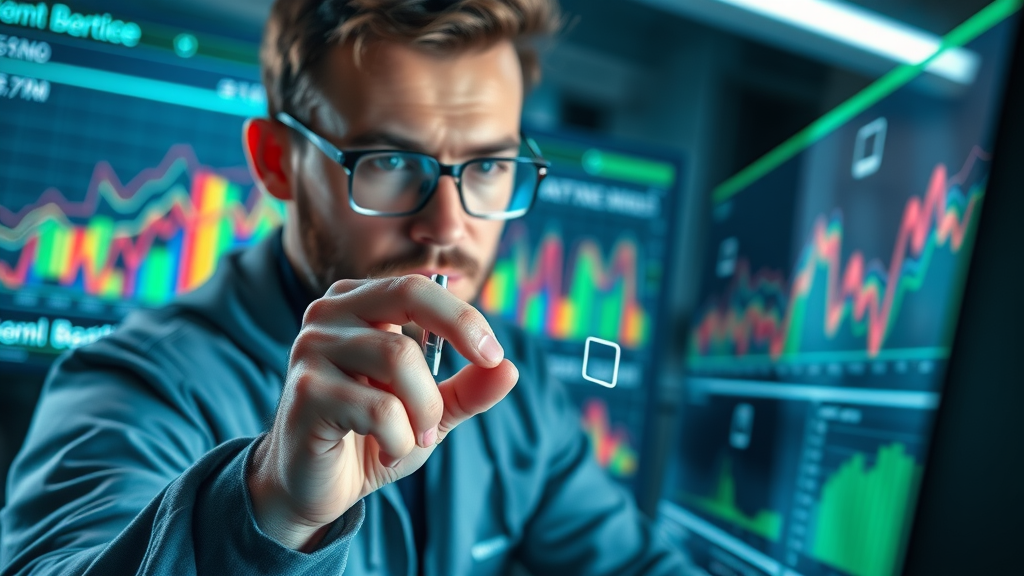 SEO specialist fixing broken web links on screen for off-page SEO, digital workspace, colorful graphs