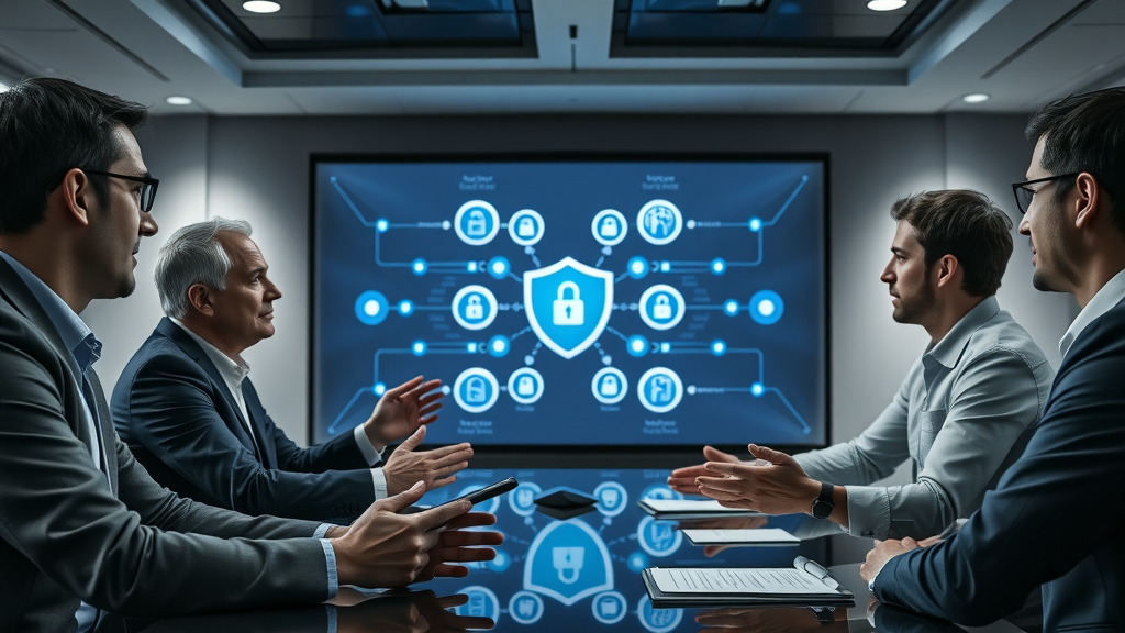 Business team reviews AI voice agent security protocols, focused on privacy and data protection for ai voice agents for business industry trends