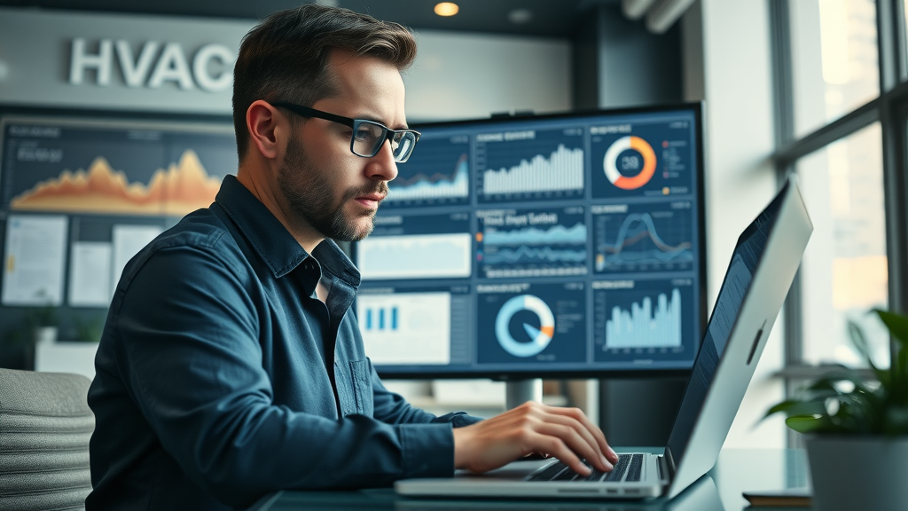 hvac contractor analyzing technician burnout and employee burnout data on dashboard