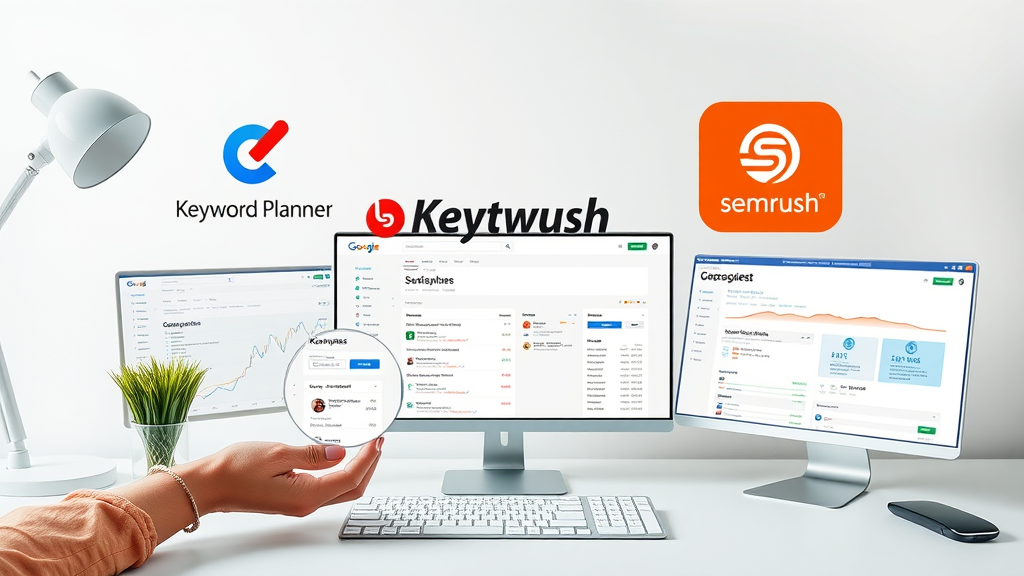 Comparison of top keyword research tool dashboards: Google Keyword Planner, Ahrefs, SEMrush, Ubersuggest