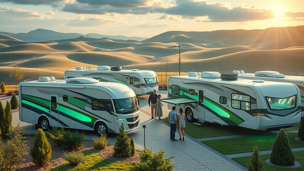 Futuristic RV park design showcasing emerging rv park industry trends with smart amenities and tech integration