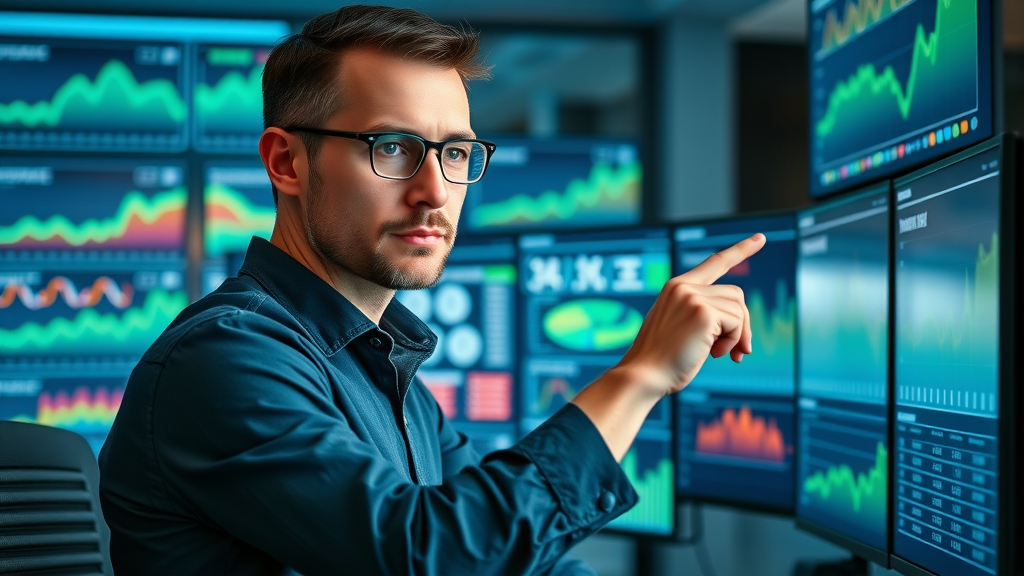 Digital marketer assessing rising analytics data for paid traffic optimization, campaign performance tracking