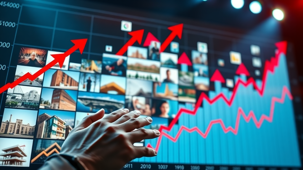 Montage of diverse project types rising up SEO rank chart - search engines rewarding visual content