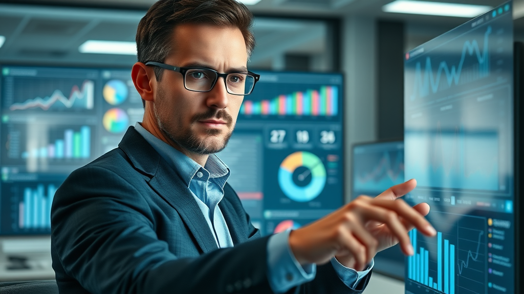 outsourced marketing leadership - analytical marketing professional presenting digital marketing metrics using interactive dashboards