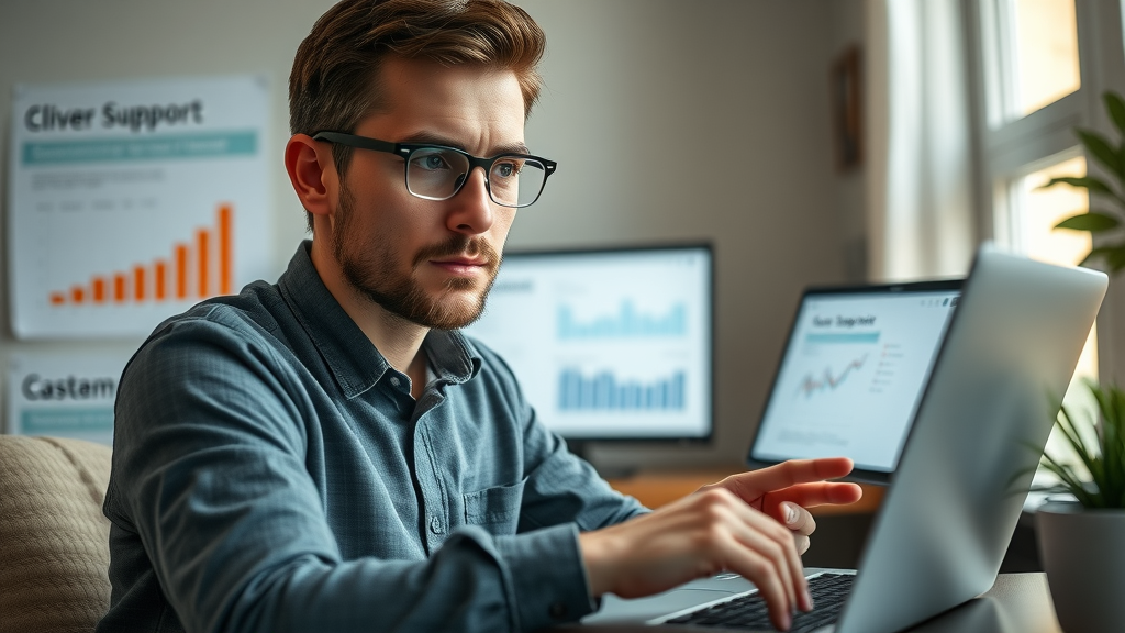 Focused marketer reviewing customer support data how to write a blog post that answers real questions your customers are asking