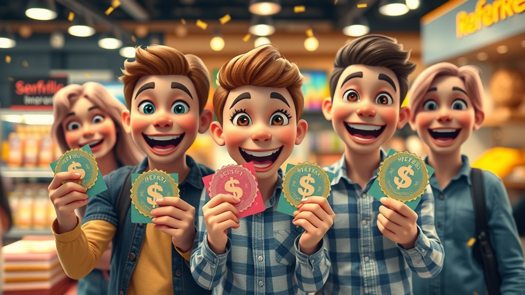 referral rewards happy customers receiving digital rewards and badges in modern app