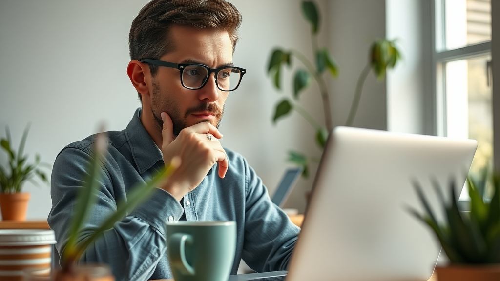 small business entrepreneur using AI tools to develop business plan in a home office