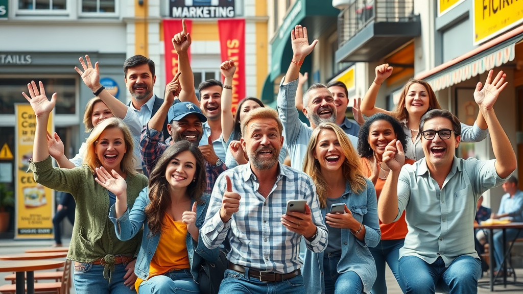 Collage of retail, restaurant, and service business successes in local social media marketing