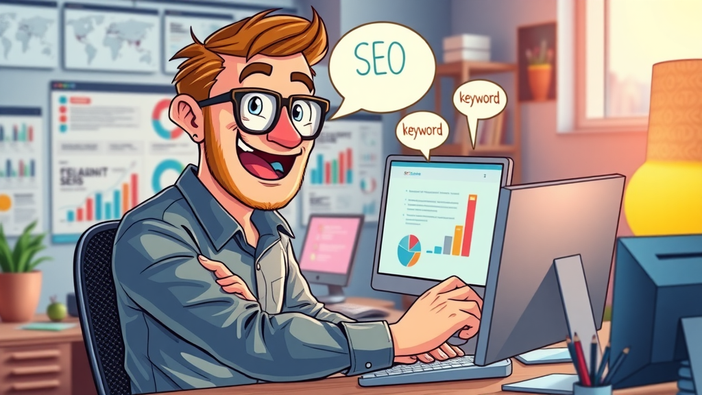 SEO techniques: marketer researching keywords with brainstorming notes on dual monitors