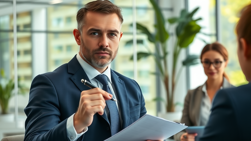 how to make a career transition: determined professional at job interview, confident career changer
