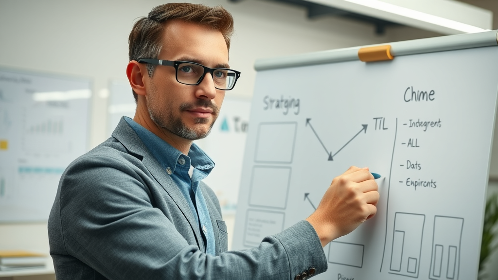 marketing manager drawing actionable marketing strategy for promoting your business on a whiteboard