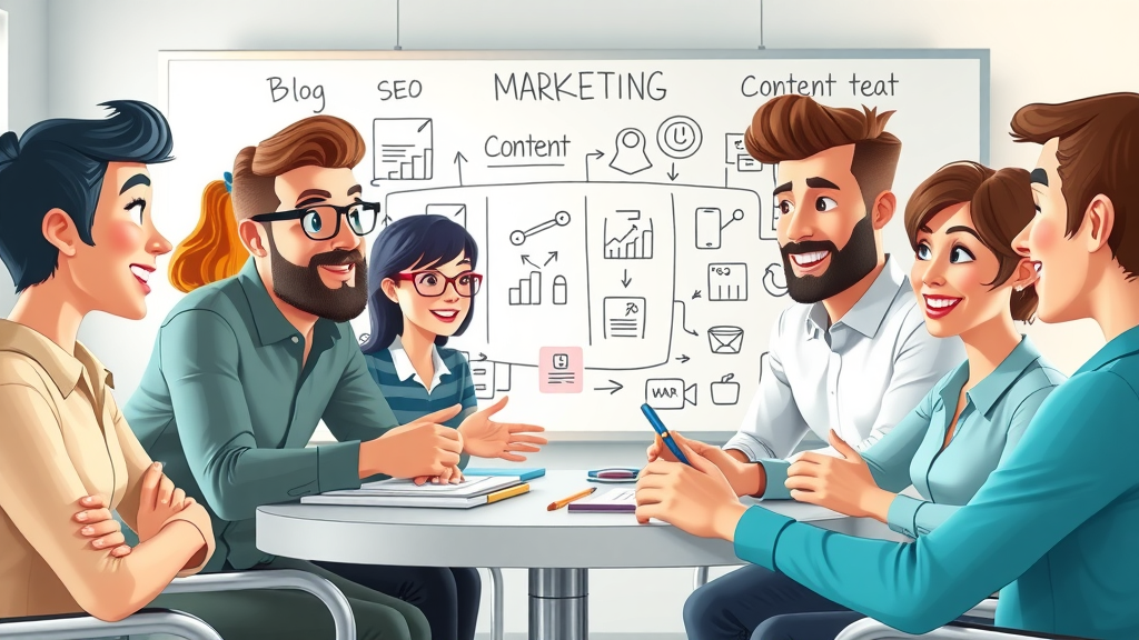 seo experts and social media team collaborating on digital marketing strategy