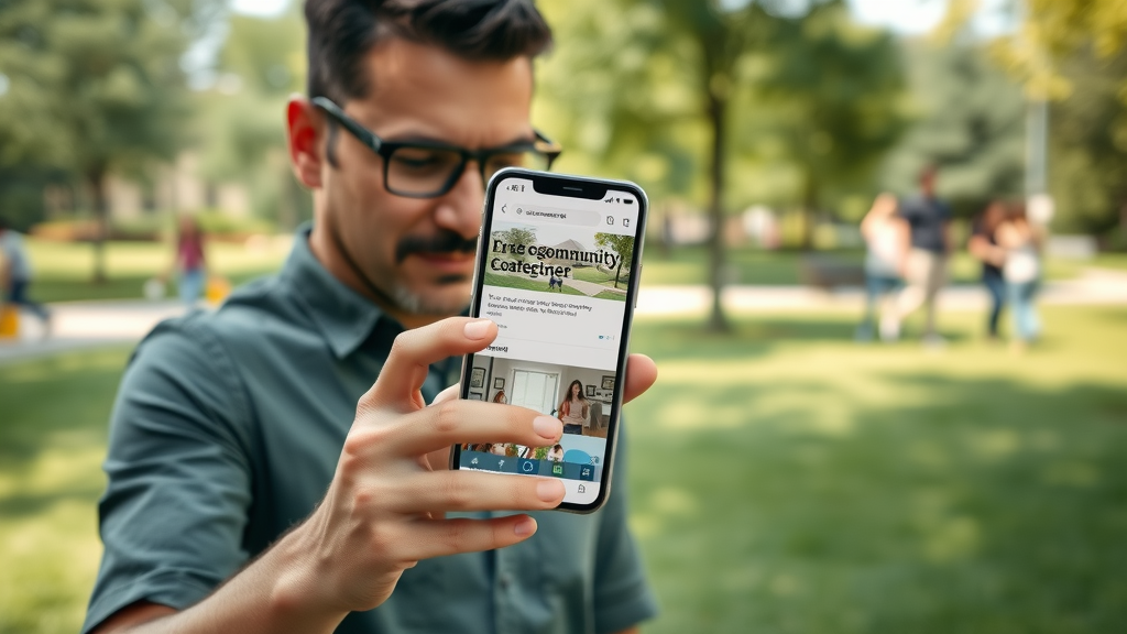 Homeowner using mobile optimized community website to find home service provider