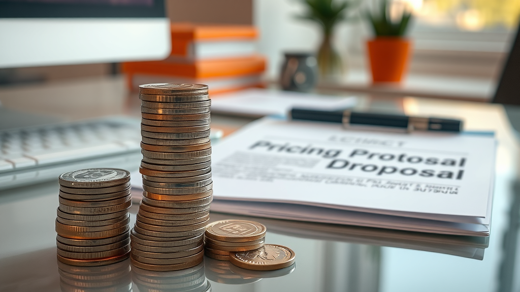 Transparent SEO pricing proposal for Ohio small businesses, coins, and business documents.