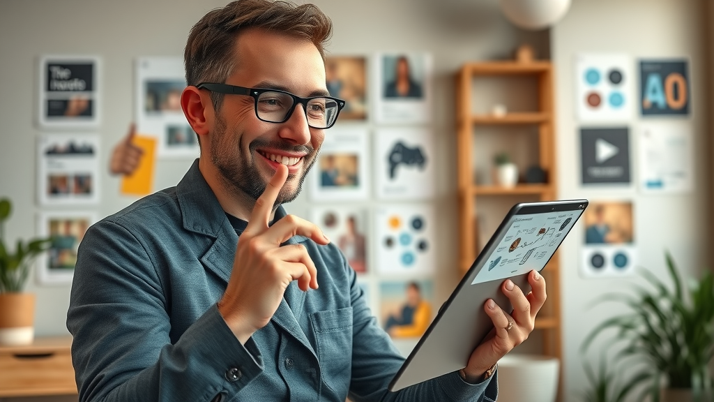 creative marketing strategist building a multi-channel campaign flow on a digital tablet