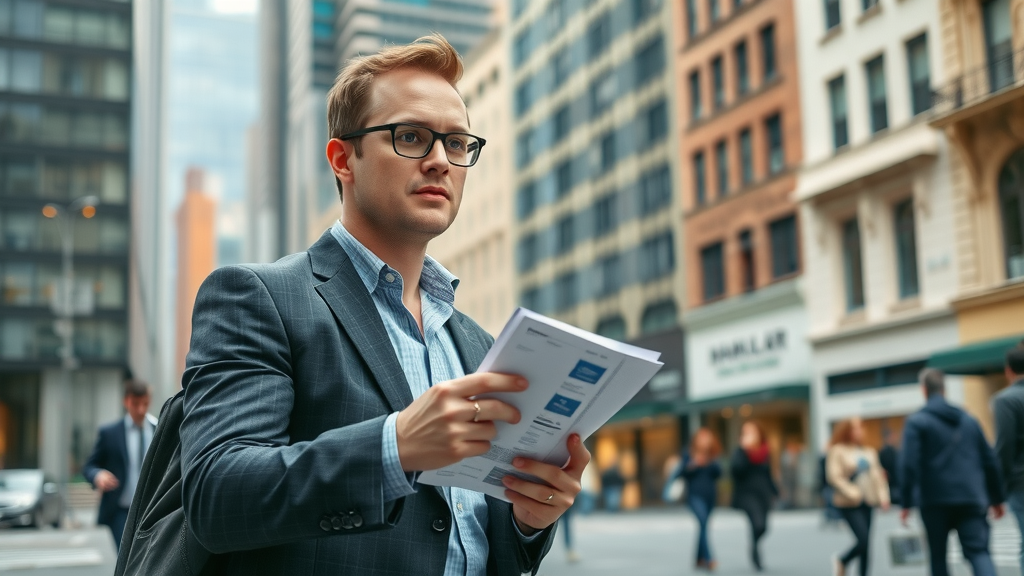 real estate agent with local expertise analyzing urban market neighborhood, photorealistic high fidelity