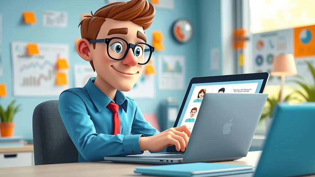 marketing strategist analyzing customer personas on laptop for brand storytelling through video
