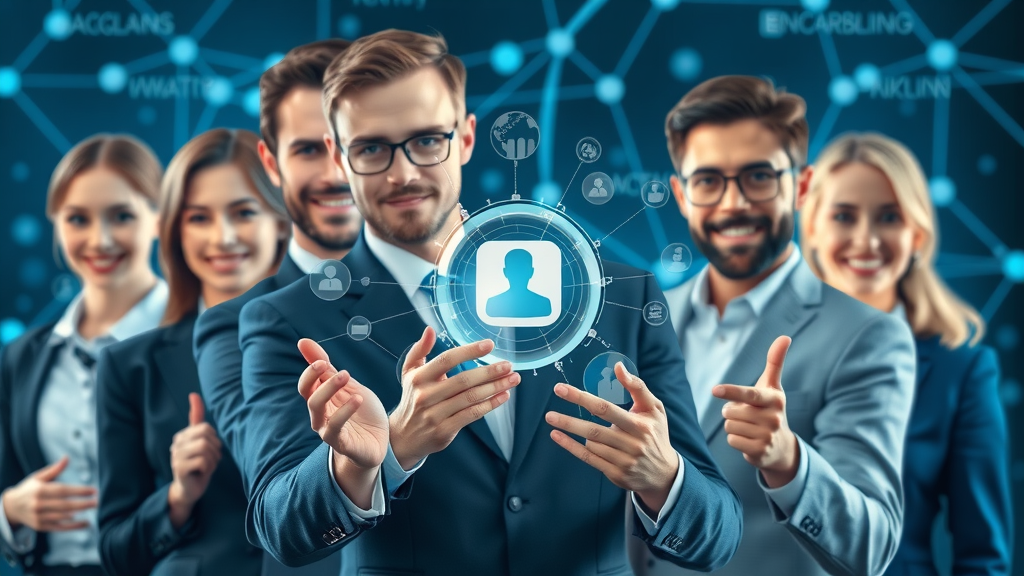 professional team visualizing combined referral and loyalty strategy with digital data flow