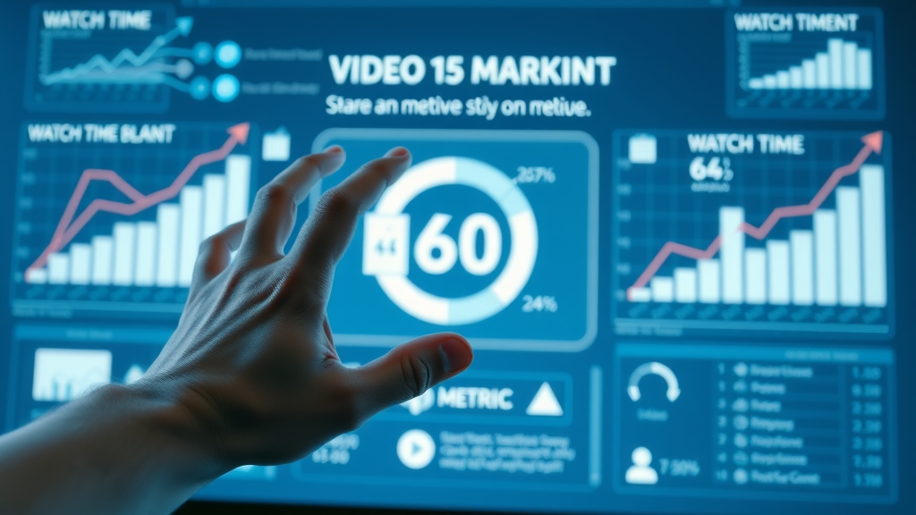 video marketing analytics infographic with watch time engagement charts and metric icons