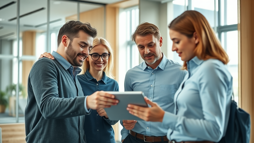 dynamic small business team in a modern office collaborating on AI growth strategies for small businesses