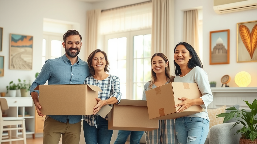 Family celebrating after moving into a local home with help from a local expertise real estate agent
