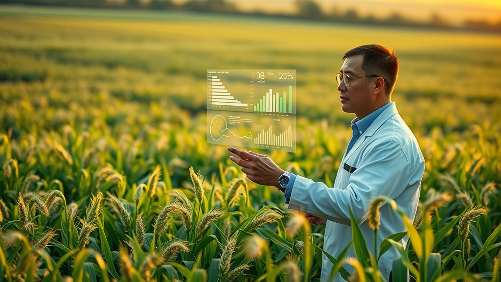 Innovative agricultural landscape demonstrating economic growth through AI in geographic specialization