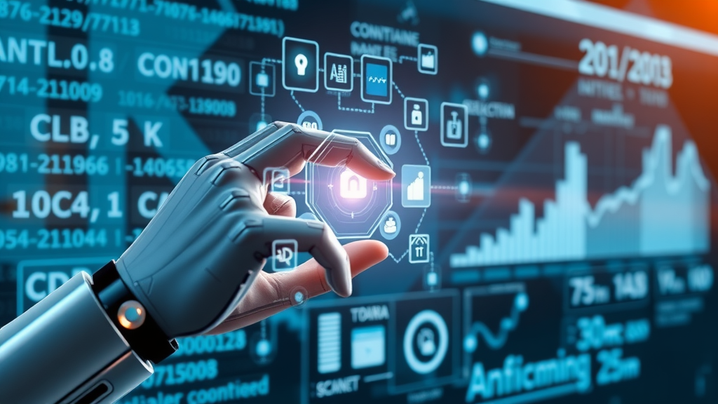 AI automation robot and human hand working together on digital workflow interface