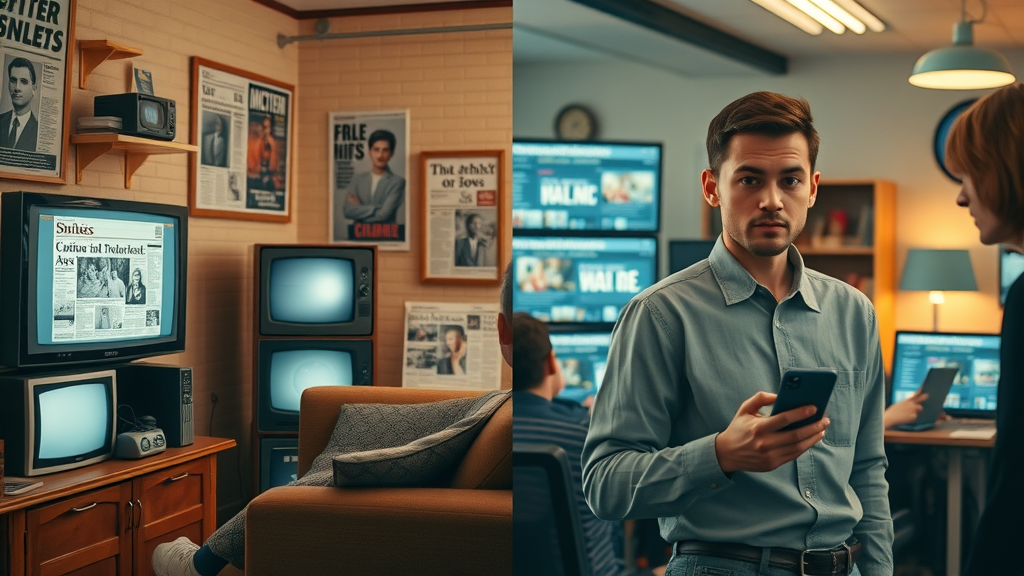 timeline transition from vintage media ads to modern mobile devices with social media paid ads