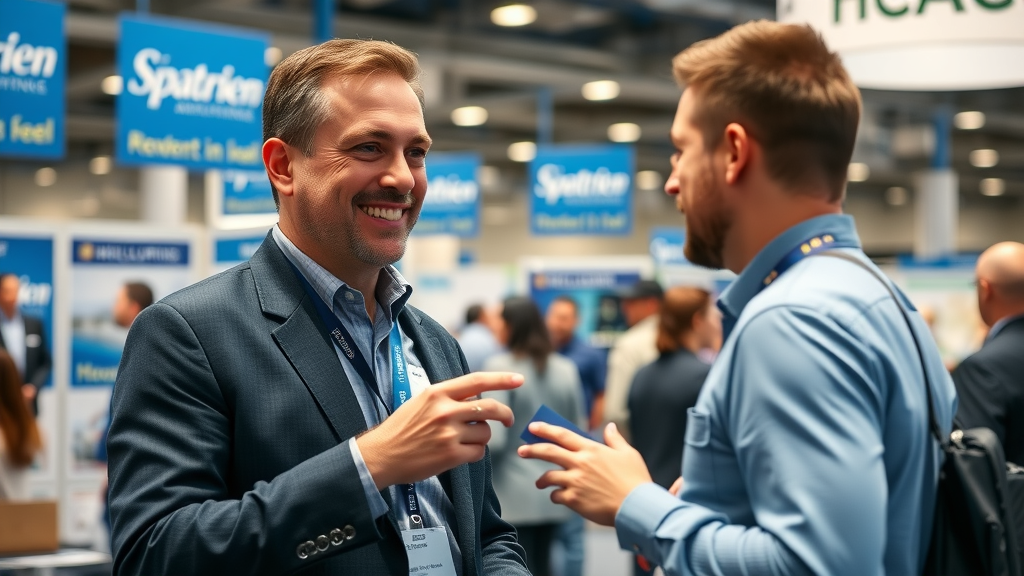 HVAC business owner networking at local event to build backlinks for seo strategy