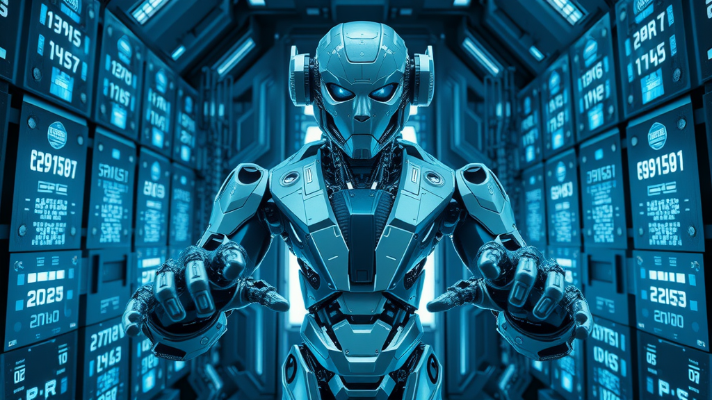 Futuristic AI gatekeeper symbolizing search engines controlling information flow, highlighting the importance of credibility in AI search