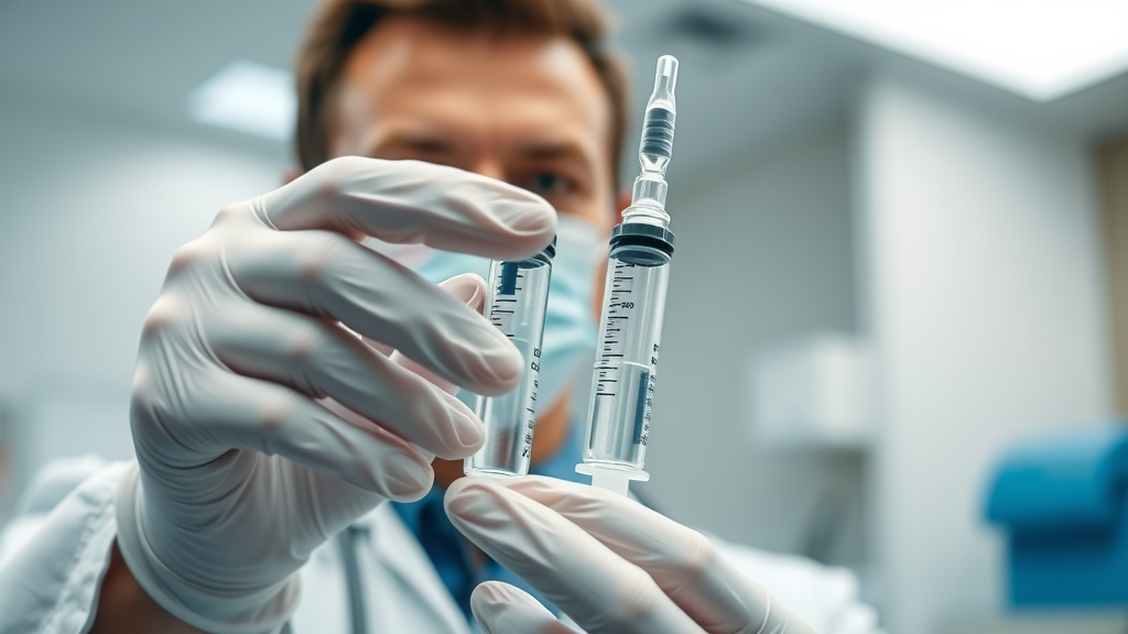 Doctor in Worcester County preparing PRP and stem cell therapy solutions for joint and tissue repair, highlighting regenerative medicine treatments