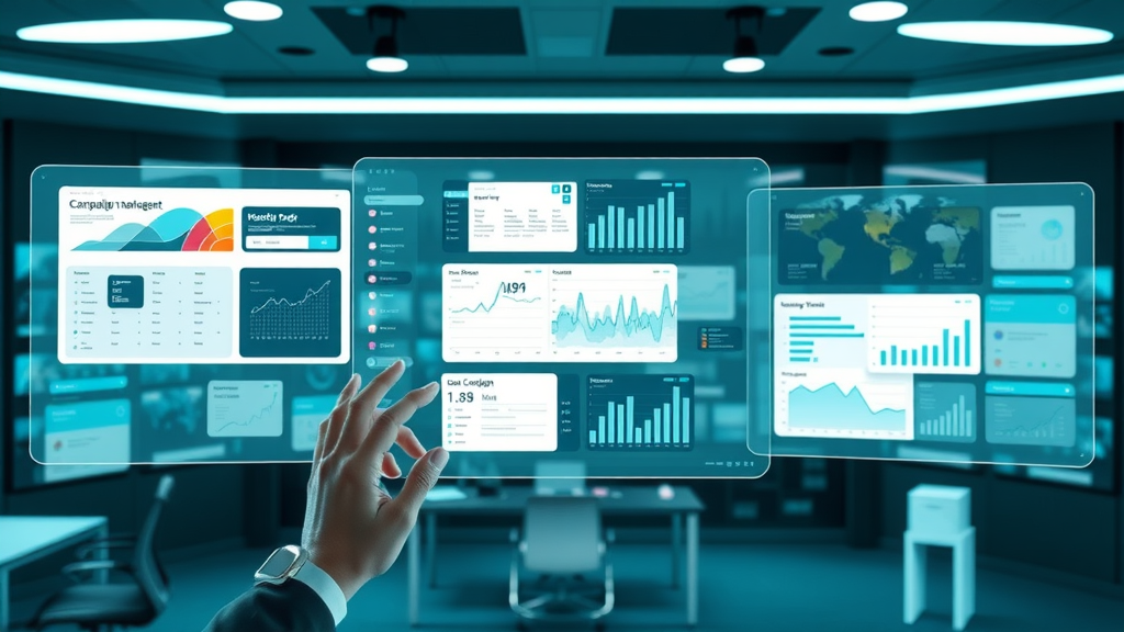 Collage of campaign management dashboards and analytics tools for paid traffic strategies, modern workspace