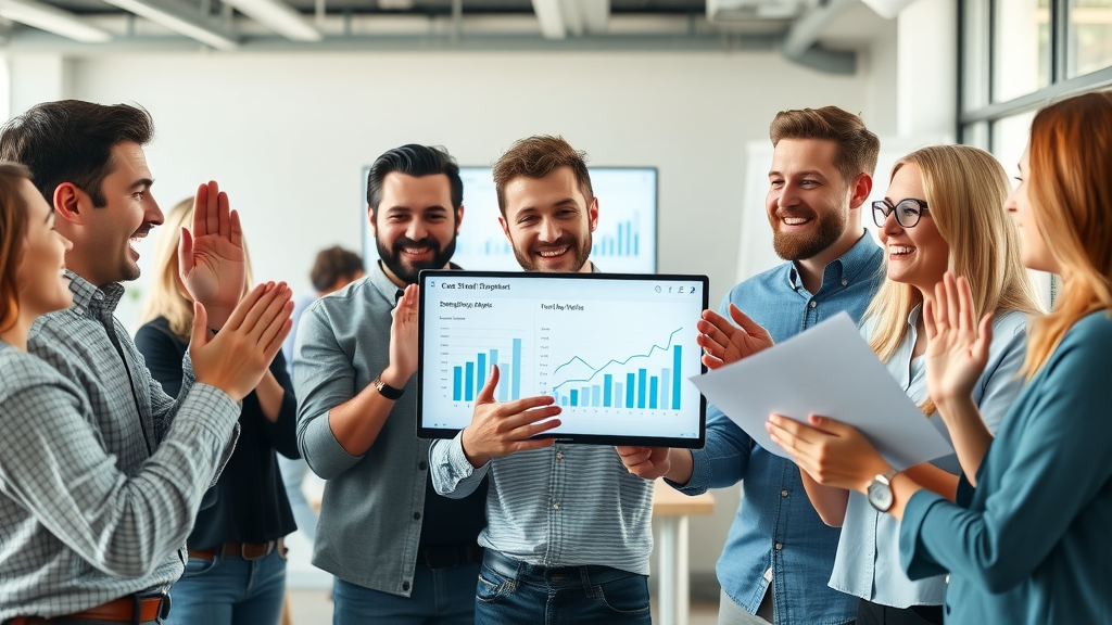 video marketing analytics case study celebration team positive performance graphs