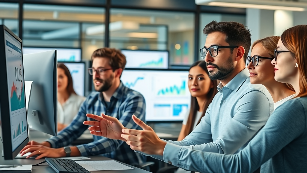 content creation statistics: modern marketing professionals analyzing digital analytics dashboards for content performance