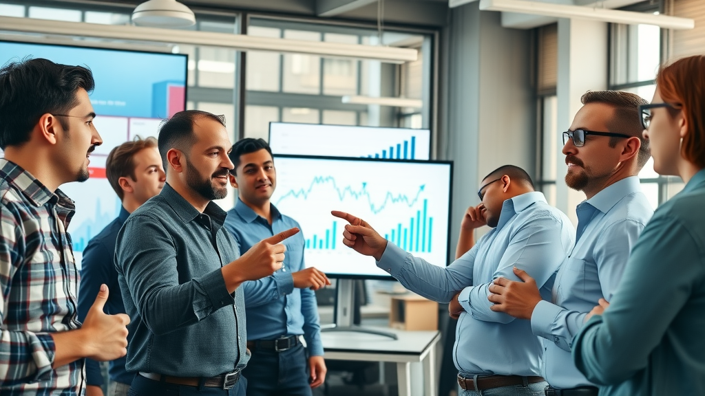 impactful group of contractors in modern office, engaged and focused, reviewing website analytics on large digital screens - what every contractor should know about google’s