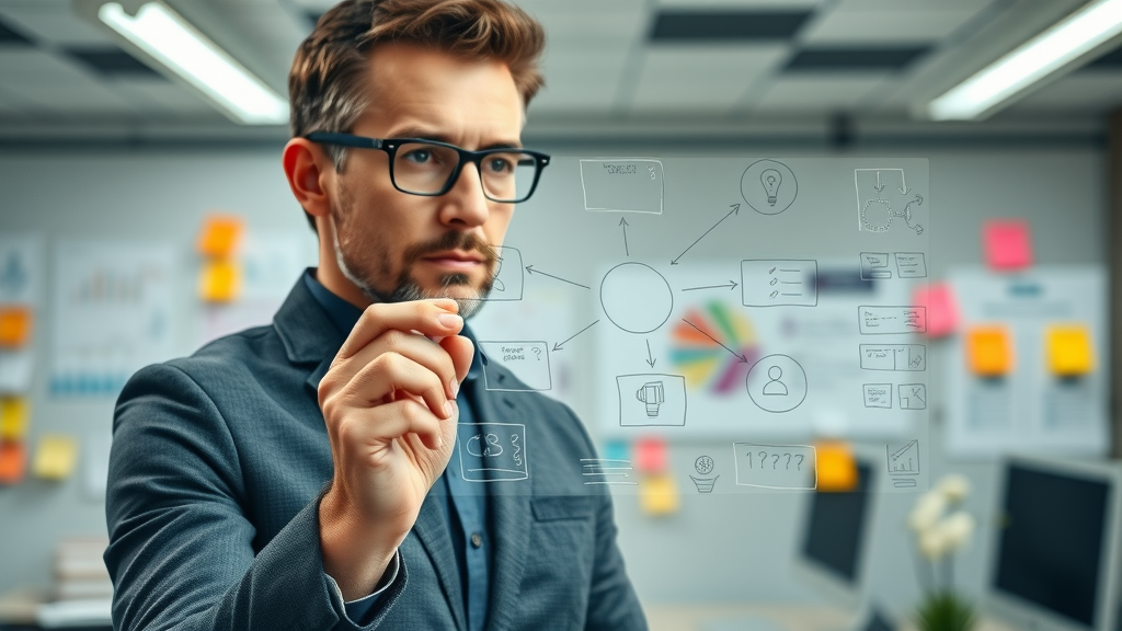 creative strategist drawing interconnected brand positioning frameworks on a transparent board