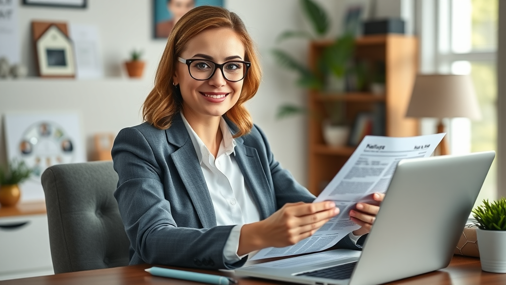 Marie Hansen, the face of rv park sales personalized service, working at her desk with real estate documents