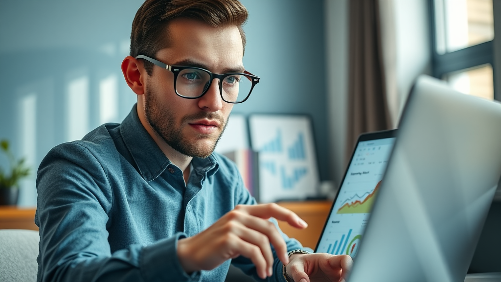 analyst reviewing colorful branding metrics and customer perception data on a laptop