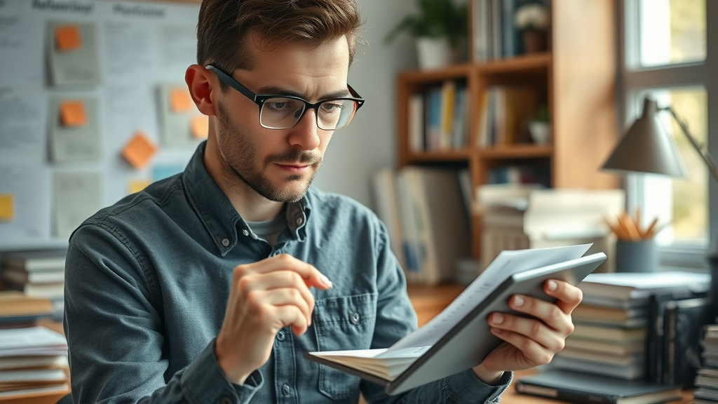 content creator organizing digital notes and research for blog posts and media content