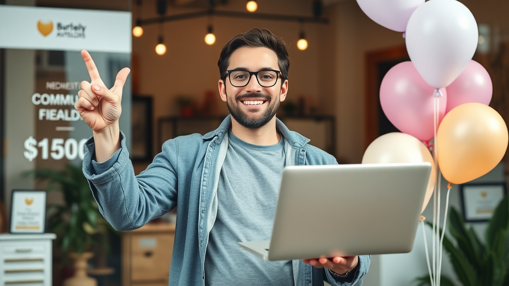 small business owner celebrating success from free website traffic