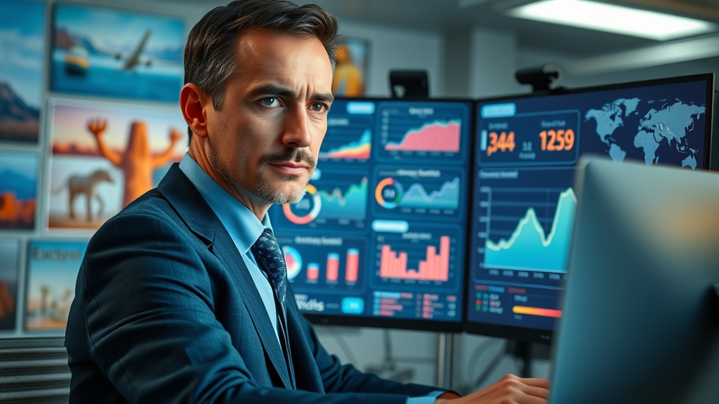 High-tech dashboard displaying dynamic pricing for Phoenix travel market, dynamic pricing marketing and peak tourist season